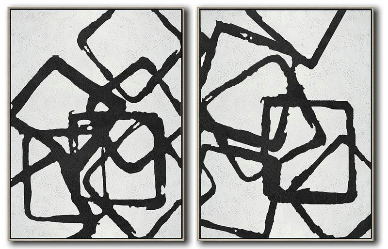 Large Abstract Painting On Canvas,Set Of 2 Minimal Painting On Canvas - Artwork For Sale